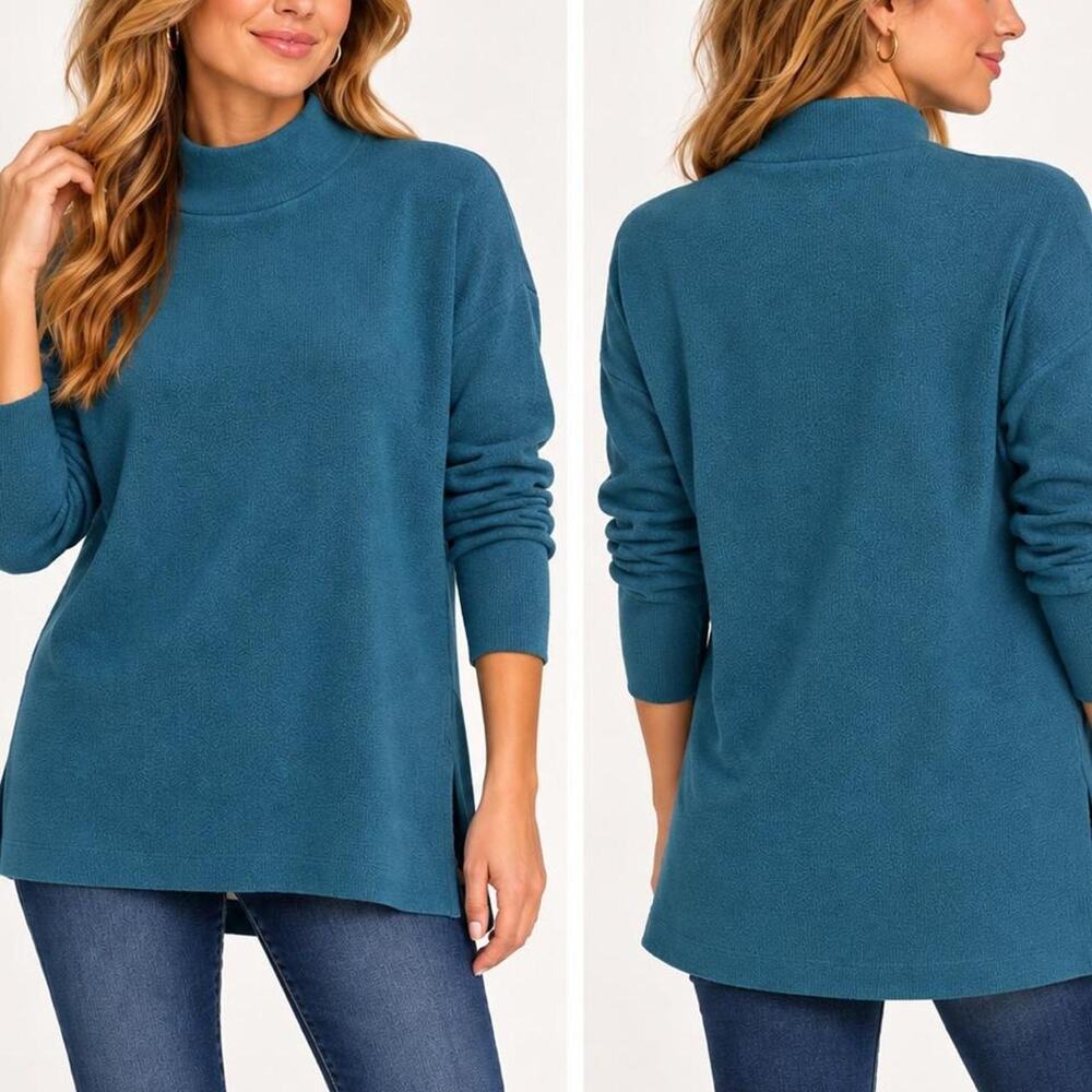 Anthropologie large oversized Teal Mock Neck Tunic